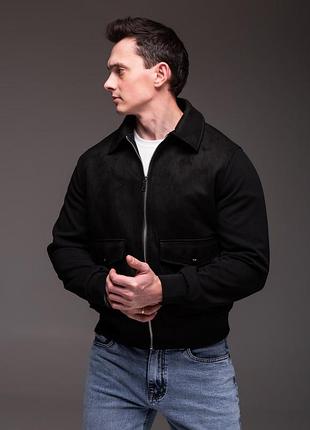 Чоловіча замшева куртка на замку блискавці з бічними і накладними кишенями, бомбер на весну з комірцем