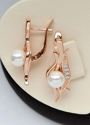 Позолочені сережки перли медичне золото позолоченные серьги жемчуг медзолото подарок