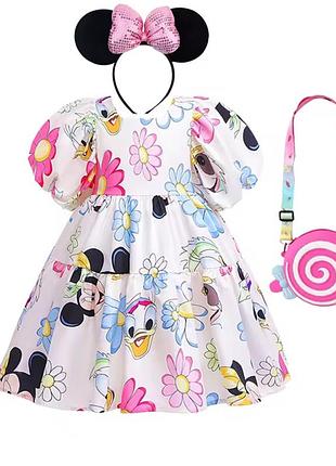 Нарядное платье с героями disney в комплекте с сумочкой и ободком