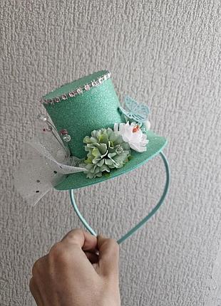 Обруч шляпка бирюза на праздник