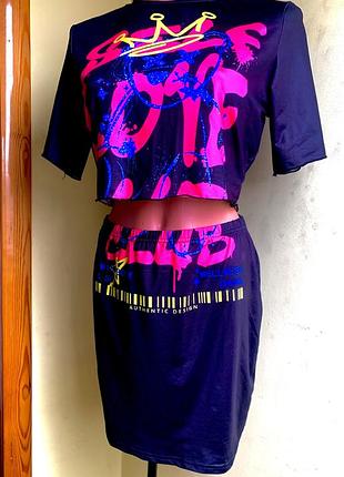 🔥 спортивный костюм кроп топ с юбкой неон м s топ продаж