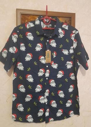 Мужская новая коттоновая новогодняя рубашка george