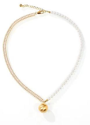 Ожерелье из жемчуга и цирконием с кулоном