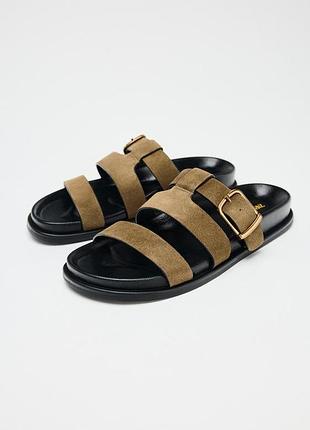 Замшевые шлепанцы на низком ходу zara