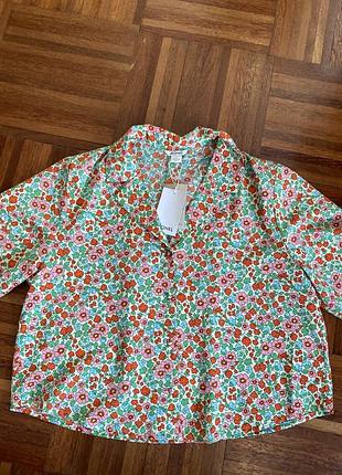 Новый цветочный укороченный оверсайз рубашка блуза с коротким рукавом monki l 48 швеция 🇸🇪