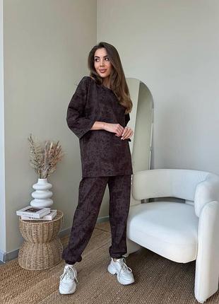 Костюм женский базовый кофта футболка свободная оверсайз брюки джоггеры комплект варенка зеленый коричневый черный