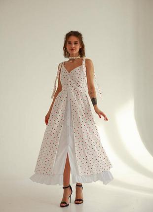 Белое платье сарафан в сердечки