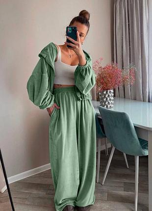 Женский спортивный прогулочный костюм супер oversize кофта с двойным капюшоном на молнии и штаны внизу на затяжках