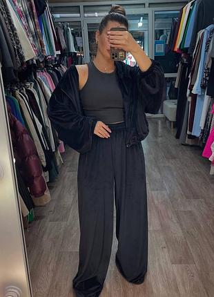 Женский спортивный прогулочный костюм супер oversize кофта с двойным капюшоном на молнии и штаны внизу на затяжках