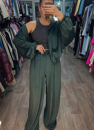 Женский спортивный прогулочный костюм супер oversize кофта с двойным капюшоном на молнии и штаны внизу на затяжках