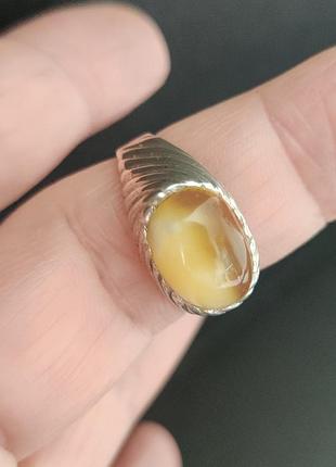 Серебряное кольцо кольцо янтарь пейзажное