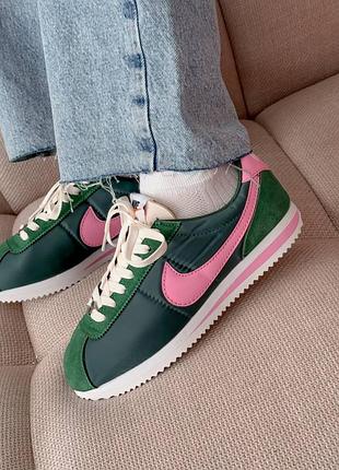 Женские кроссовки nike cortez green pink