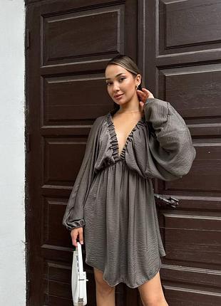 Элегантное мини платье длинный рукав открытые плечи глубокое декольте v летняя легкая сарафан