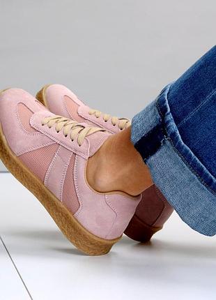 Рожеві замшеві кеди з сіточкою