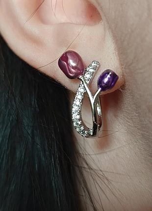 Серебряные серьги тюльпаны