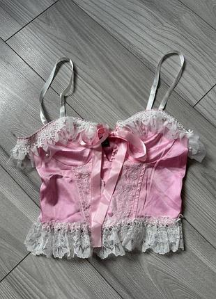 Винтажный милый топик корсетный лолита y2k dollskill винтаж корсет рюши fairycore топ пеньюар