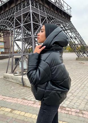 Нереальная кожаная куртка оверсайз в стиле zara3 фото