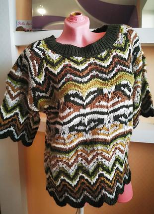 Кофта вязаная sandro ferrone италия рукав 3/4 зелена смужка хвиля