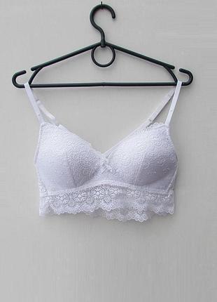 Білий мереживний бюстгальтер без кісточок ущільнена чашка 75b
