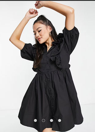 Поплиновое платье на пуговицах с рукавами-буфами от i saw it first черного цвета