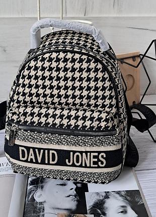 Рюкзак david jones вінтажний твідовий тканевий клітинка чорно бежевий
