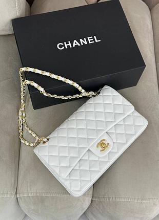 Белая кожаная сумка шанел премиум люкс