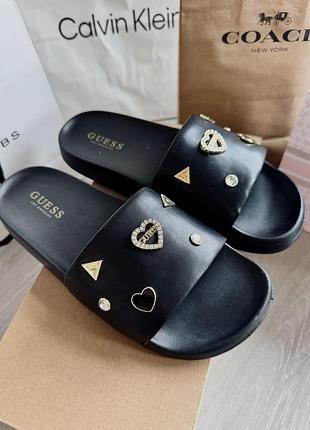 Шльопанці чорні пляжні літні guess / шльопки взуття гесс гес / 8 розмір