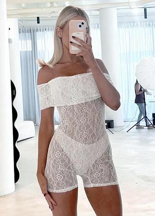 Комбінезон мереживний,ромпер, з відкритими плечима, на фотосесію, пляж, пляжне, шортів