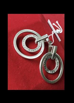 Серебряные серьги двойные круги с фианитами.