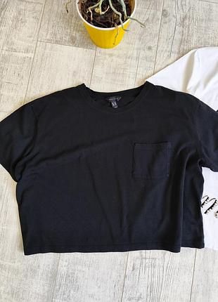 Свободная черная котоновая футболка кроп от new look