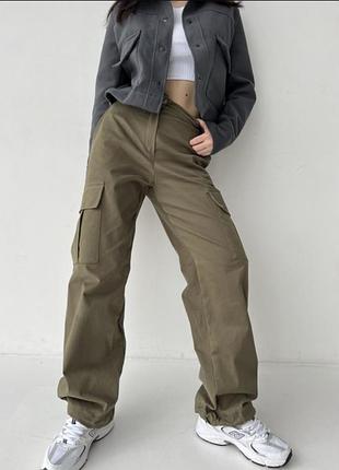 Штаны карго с накладными карманами 98% коттон новые хаки
