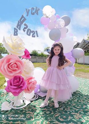 Розовое платье выпускное из садика детское фатиновое пышное нарядное розовое с бантами