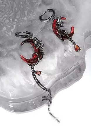 Серьги асимметричные y2k месяц цветок подвески