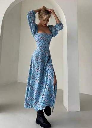 Женское платье софт в принт с разрезом 4 цвета 42-44, 46-48 rin1557-270aве