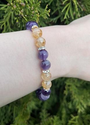 Браслет  з натурального каміння аметист і цитрин