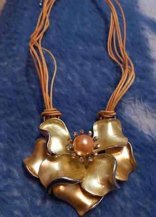 Красивый кулон в виде цветка, эталь, камушки💛🧡💛 бижутерия 💛🧡💛