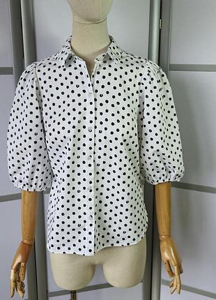 Papaya коттоновая белая в черный горошек рубашка