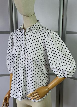 Papaya коттоновая белая в черный горошек рубашка3 фото