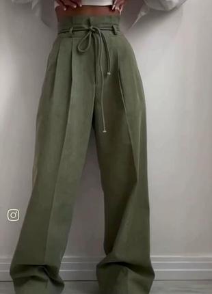 Брюки брюки лён широкие фисташка беж кэмэл