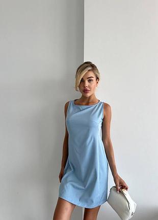 Платье мини базовое короткое костюмка голубой