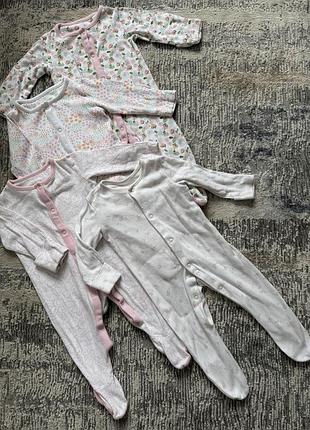 Сліпи для дівчинки набір для дівчики 3-6м бавовняні чоловічки в квітковий принт ніжні чоловічки