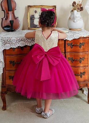 Нарядное пышное праздничное платье на девочку с бантом с пайетками