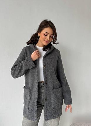 Жіночий кардиган кофта з капюшоном на ґудзиках букле