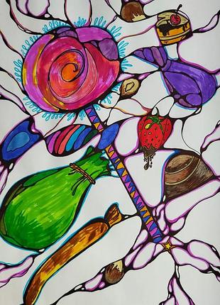 Мой рисунок, который образовался из линий под названием "хоровод подарков".