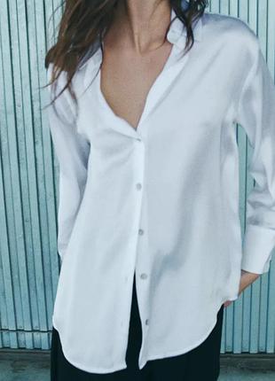 Атласна сорочка zara/ біла сорочка zara/ атласна рубашка zara