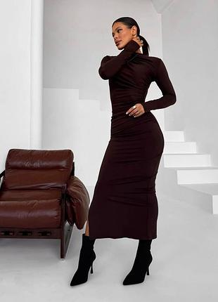Женское платье платье в утяжеление облегающее базовое со сборками с рукавами длинная макси...