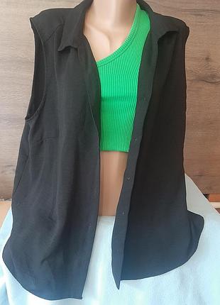 Класна чорна блузка сорочка батал великого розміру чорна базова без рукавів не просвічує стильна