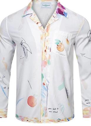 Мужская белая рубашка с принтами casablanca