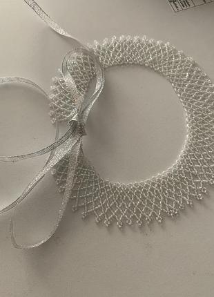 Біле намисто кришталеве святкове силянка буси бісер кривулька криза пацьори шелести українське народне етно кольє вінтажне подарунок