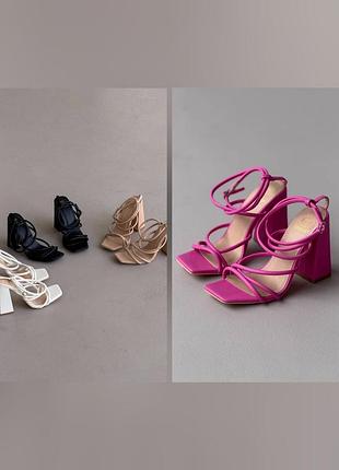 Босоніжки на високих підборах з переплетінням чорні білі бежеві рожеві фуксія еко шкіряні 11065 11068